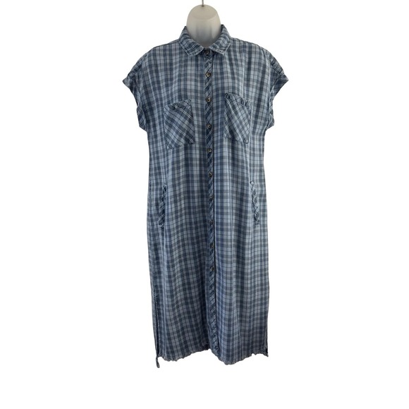 Billy T Dresses & Skirts - Billy T Shirt Dress Womens Medium Blue Plaid Button Front Pockets Midi Casual